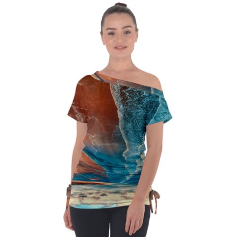 Sea Ocean Coastline Coast Sky Clouds Beach Sand Off Shoulder Tie-up Tee by danenraven