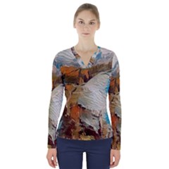 Abstract Mountains Landscape Tabloid Texture V-neck Long Sleeve Top by danenraven