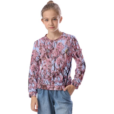 Japanese Sakura Background Kids  Long Sleeve Tee With Frill  by artworkshop