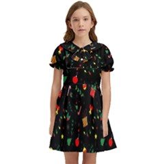 Christmas Pattern Texture Colorful Wallpaper Kids  Bow Tie Puff Sleeve Dress by Ravend