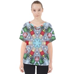 Geometric Symmetrical Symmetry Data Futuristic V-neck Dolman Drape Top by Ravend