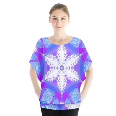 Snowflake Kaleidoscope Template Background Batwing Chiffon Blouse by Ravend