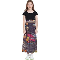 Astronaut Universe Planting Flowers Cosmos Jpg Kids  Flared Maxi Skirt by Pakemis