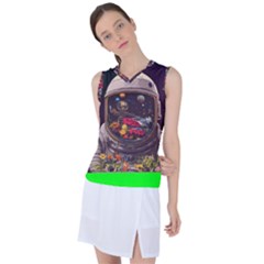 Astronaut Universe Planting Flowers Cosmos Jpg Women s Sleeveless Sports Top by Pakemis