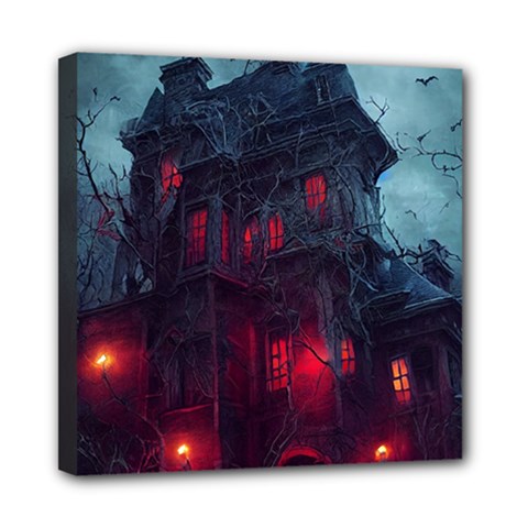 Haunted House Halloween Cemetery Moonlight Mini Canvas 8  X 8  (stretched) by Pakemis