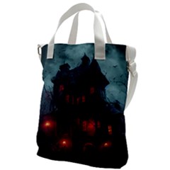 Haunted House Halloween Cemetery Moonlight Canvas Messenger Bag by Pakemis