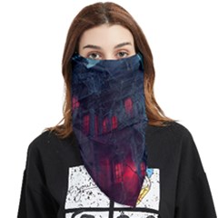 Haunted House Halloween Cemetery Moonlight Face Covering Bandana (triangle) by Pakemis