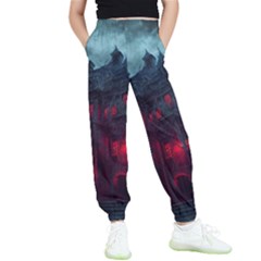 Haunted House Halloween Cemetery Moonlight Kids  Elastic Waist Pants by Pakemis