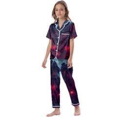 Haunted House Halloween Cemetery Moonlight Kids  Satin Short Sleeve Pajamas Set by Pakemis