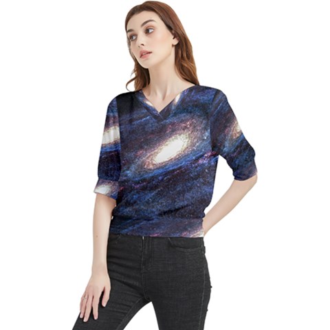 Space Cosmos Galaxy Stars Black Hole Universe Quarter Sleeve Blouse by Pakemis