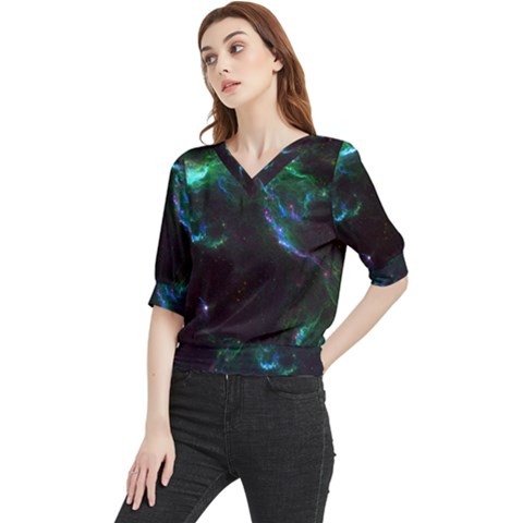 Space Cosmos Galaxy Stars Black Hole Universe Art Quarter Sleeve Blouse by Pakemis