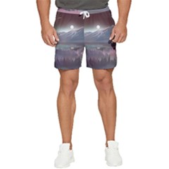 Mountains Nature Forest Moon Landscape Moonlight Men s Runner Shorts by Pakemis