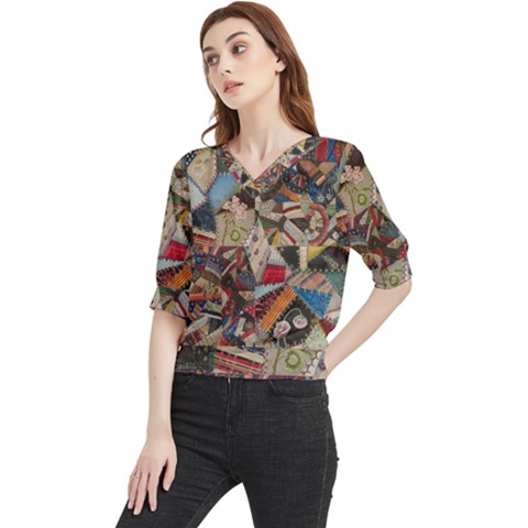 Background Embroidery Pattern Stitches Abstract Quarter Sleeve Blouse by Pakemis