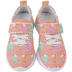 Cute Kawaii Kittens Seamless Pattern Kids  Velcro Strap Shoes by Pakemis