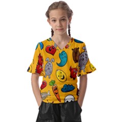 Graffiti Characters Seamless Ornament Kids  V-neck Horn Sleeve Blouse by Pakemis