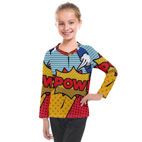 Pow Word Pop Art Style Expression Vector Kids  Long Mesh Tee by Pakemis