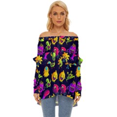 Space Patterns Off Shoulder Chiffon Pocket Shirt by Pakemis