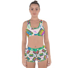 Seamless Pattern With Colorfu Cassettes Hippie Style Doodle Musical Texture Wrapping Fabric Vector Racerback Boyleg Bikini Set by Pakemis
