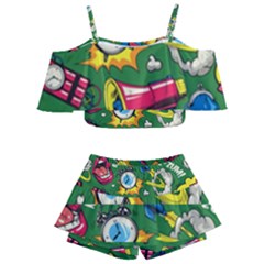 Pop Art Colorful Seamless Pattern Kids  Off Shoulder Skirt Bikini by Pakemis