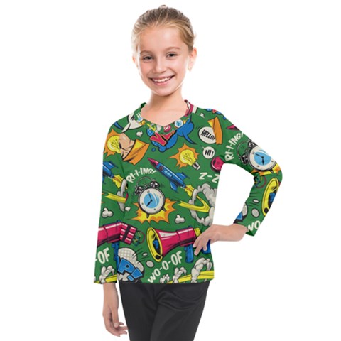 Pop Art Colorful Seamless Pattern Kids  Long Mesh Tee by Pakemis