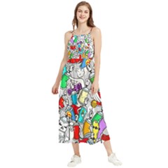 Graffit Characters Seamless Pattern Art Boho Sleeveless Summer Dress by Pakemis