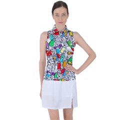 Graffit Characters Seamless Pattern Art Women s Sleeveless Polo Tee by Pakemis