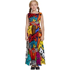 Graffiti Characters Seamless Pattern Kids  Satin Sleeveless Maxi Dress by Pakemis