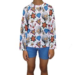 Full Color Flash Tattoo Patterns Kids  Long Sleeve Swimwear by Pakemis