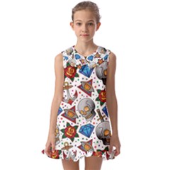 Full Color Flash Tattoo Patterns Kids  Pilgrim Collar Ruffle Hem Dress by Pakemis