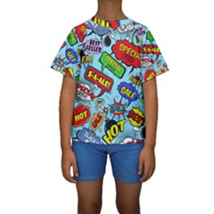 Comic Bubbles Seamless Pattern Kids  Short Sleeve Swimwear by Pakemis