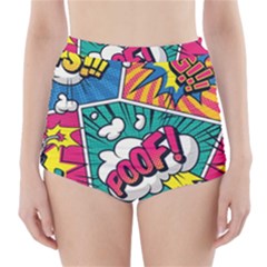 Comic Colorful Seamless Pattern High-waisted Bikini Bottoms by Pakemis