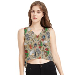 Tattoo Pattern V-neck Cropped Tank Top by Pakemis