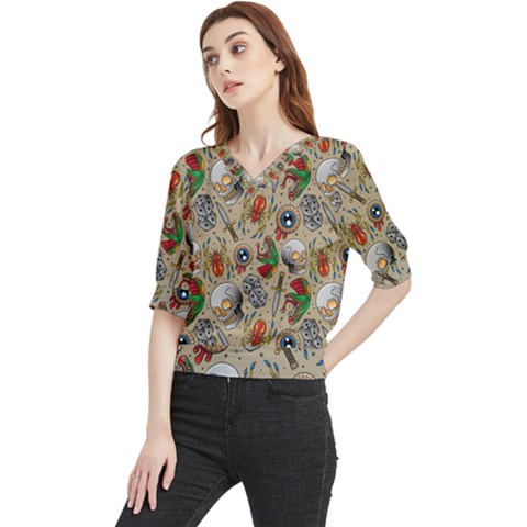 Tattoo Pattern Quarter Sleeve Blouse by Pakemis