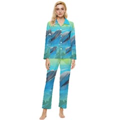 Beautiful Dolphins Womens  Long Sleeve Velvet Pocket Pajamas Set by Sparkle