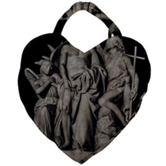 Catholic Motif Sculpture Over Black Giant Heart Shaped Tote by dflcprintsclothing