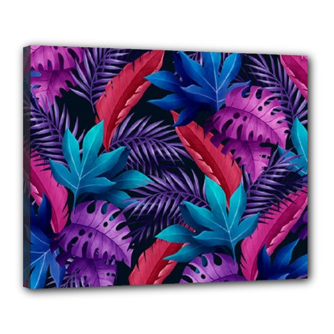 Background With Violet Blue Tropical Leaves Canvas 20  X 16  (stretched) by Pakemis