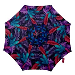 Background With Violet Blue Tropical Leaves Hook Handle Umbrellas (small) by Pakemis