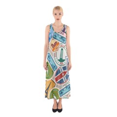 Travel Pattern Immigration Stamps Stickers With Historical Cultural Objects Travelling Visa Immigran Sleeveless Maxi Dress by Pakemis