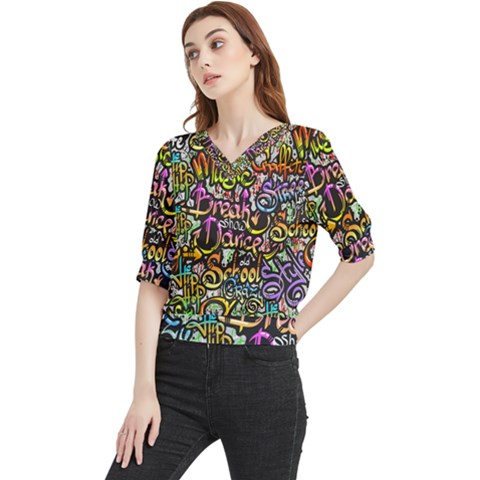 Graffiti Word Seamless Pattern Quarter Sleeve Blouse by Pakemis