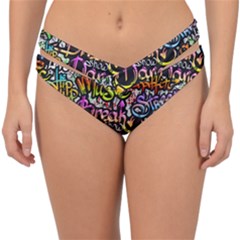 Graffiti Word Seamless Pattern Double Strap Halter Bikini Bottom by Pakemis