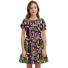 Graffiti Word Seamless Pattern Kids  Puff Sleeved Dress by Pakemis