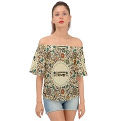 Seamless Pattern With Flower Birds Off Shoulder Short Sleeve Top by Pakemis