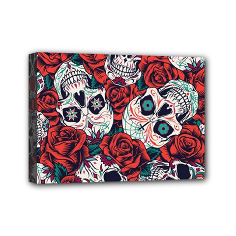 Vintage Day Dead Seamless Pattern Mini Canvas 7  X 5  (stretched) by Pakemis