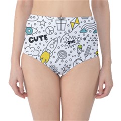 Set Cute Colorful Doodle Hand Drawing Classic High-waist Bikini Bottoms by Pakemis