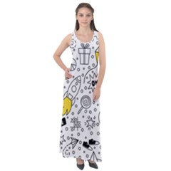 Set Cute Colorful Doodle Hand Drawing Sleeveless Velour Maxi Dress by Pakemis