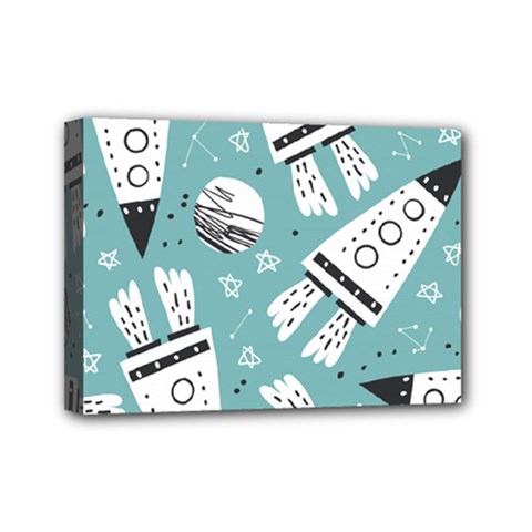 Cute Seamless Pattern With Rocket Planets Stars Mini Canvas 7  X 5  (stretched) by Pakemis