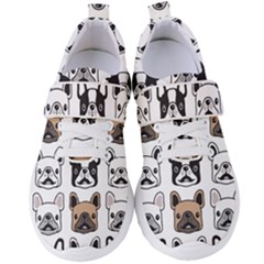 Dog French Bulldog Seamless Pattern Face Head Women s Velcro Strap Shoes by Pakemis