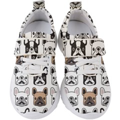 Dog French Bulldog Seamless Pattern Face Head Kids  Velcro Strap Shoes by Pakemis