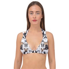 Dog French Bulldog Seamless Pattern Face Head Double Strap Halter Bikini Top by Pakemis