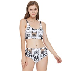 Dog French Bulldog Seamless Pattern Face Head Frilly Bikini Set by Pakemis